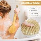 Bath Body Brush Soft Bristles Back Shower Scrubber Anti-slip Long Handle Bamboo
