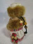 Vintage Russian Ethnic Wood 5  Doll Fur Trim Beaded Clothing Souvenir Soviet
