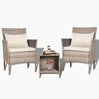 3 Pcs Outdoor Rattan Patio Set Chairs  Wicker Furniture Set Table With Beige