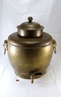 Antique Brass Chinese Hot Water Pot Huge Urn Samovar Foo Dog Handles 