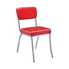 Retro Open Back Side Dining Chairs With Cushion In Chrome And Red - Set Of 2