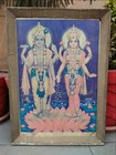 Vintage Hindu Worship God Vishnu   Goddess Lakshmi Litho Print Frame 22 X 16 