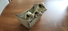Three Wire Fox Terriers In A Basket Figurine Vintage Ceramic