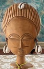 11 5    African Style Hand Carved Wood Bust Sculpture W  Cowrie Shells Tribal Art