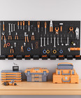 158pcs Metal Pegboard Organizer Kit  48x24in Black Panels With Hooks   Bins