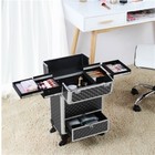 Rolling Makeup Train Case Aluminum Cosmetic Case Trolley With Drawer Lock Black
