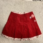 Vintage Strawberry Shortcake Y2k Red Pleated Corduroy Appliqu   Skirt  Size 4