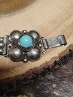 Vintage Mexican Silver 925 Turquoise Panel Bracelet 8    Screwback Earrings Set