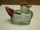 Vintage Chicken On A Basket Hen Glass Candy Container Rare Find Slide Bottom