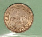 1940c Newfoundland 5 Cent - Iccs Ms-63  -  Serial   X0x 239