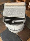 Vintage Wash Bucket Metal Mop Wringer Wood Rollers De Luxe