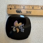 Vintage Japanese Black Floral Compact With Mirror   Comb Insert  Boxed