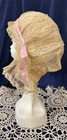 Antique Victorian Child s Bonnet Ivory Net Lace Pink Silk Ribbon Girl s Cap 9 