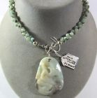 Handmade Sesame Kiwi Stone Carved Pendant Sterling Silver Toggle Clasp Necklace