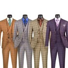Vinci Men s Modern Fit Glen Plaid Peak Lapel 3-piece Suit With Vest Purple