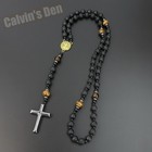 St Benedict Medal Lava Stone Tiger Eye Black Onyx Hematite Cross Rosary Necklace