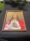Vintage Fabric Collage 3d Jesus Sacred Heart Framed Picture 1940s 50s 
