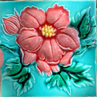 Ten Vintage Majolica Embossed Flower Tiles - 6 x6   Turquoise And Pink