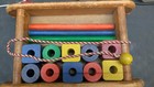 Vintage Playskool Wooden Pull Toy Wagon With Blocks  Cylinders   Rods 14pcs