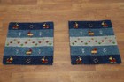 Pair Of 2 Handmade Wool Accent Rug 1x1 Tribal Little Animal Design Blues Carpet