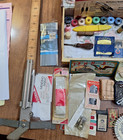 Vintage Sewing Craft Lot Tools Needles Pins Bobbins Skirt Marker