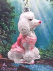 White Poodle Dog  In Pink Costume Blown Glass Christmas  Ornament