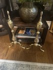 Set Of Vintage Brass And Iron Fireplace Andirons
