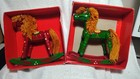 2 Vintage Wooden Christmas Rocking Horses- Yarn Mane 7 x6 5    Orig  Box Taiwan
