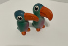 Vintage Toucan Salt And Pepper Shakers Green Orange Tropical Bird Tiki Bar Mcm
