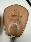 Vintage Ornate Floral Hand Mirror   Vanity Brush Set Pink Cream Gold Tone