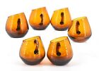 Set Of 6 Vintage 70s Amber Handblown Glass Mugs Cups Asymmetrical 4  Spain