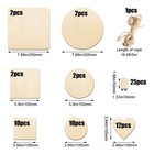 65pcs Craft Wood Slices Blanks Mixed Round Square Heart Twine For Decor Gifts