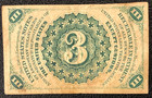 1863 Fractional Currency 3 Three Cents Note Bill 3rd Issue Washington Bold Color