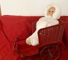 Victorian Antique Doll Carriage Sleigh Stroller Metal  Wicker  Wood