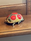 Vintage Brass And Enamel Japanese Ladybug Trinket Pill Jewelry Box Rare