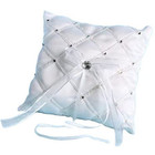 Square Wedding Ring Bearer Pillow With Bow And Rhinestones  White 7 X 7 Inches