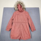 American Eagle Jacket Womens Medium Pink Faux Fur Hooded Parka Cotton Coat Zip