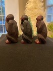 3 Wise Monkeys See No Evil  Hear  Speak Etc  Hand Carved Wooden Statues 6x2 5 