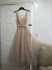 White Vera Wang Champagne Gown Dress Floral Lace Overlay Sz  6 