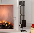 Wrought Iron 5-piece Fireplace Tool Set With Easy Assembly   Storage Holder