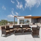 8 Pcs Patio Rattan Sofa Set Outdoor Patio Pe Cushioned Couch Wicker Furniture