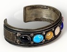 Vtg Navajo Turquoise Multi Stone Sterling Silver Wide Cuff 33 4g Signed Mj