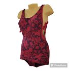 Vtg   50 s Catalina Hot Pink Navy Bathing Swim Suit Pinup One Piece Bombshell 10