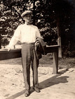 Vintage Photo Old Antique Picture Image Man Hat Tie Coat Standing On Wood Bridge