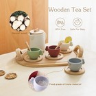 Kids Wooden Tea Party Set  Teapot  Cups   Tray For Pretend Play - Gift Idea