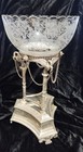 Gorgeous Etched Glass Silver Tone Claw Feet Swans Open Bottom Epergne 13 5  Tall