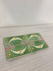 Vintage Art Nouveau Floral Ceramic Tiles Set Of 4     Green Glazed Raised Design