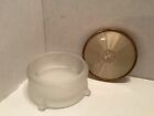 Vtg  Footed Frosted Glass Powder Jar trinket Floral Metal Lid 3-1 2   