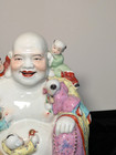 Vintage Chinese Famille Rose Laughing Buddha 1950s 25cm Tall