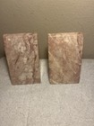 Vintage Polished Pink Red Granite Stone Wedge Bookends Heavy Angular Modern